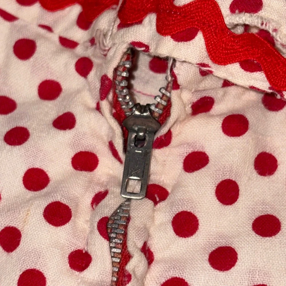 Vintage Kids Red Polka Dot Tiered Ruffle Skirt Ric Rac Trim Costume Retro
